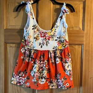 BiBi Floral Sleeveless Blouse - White and Orange